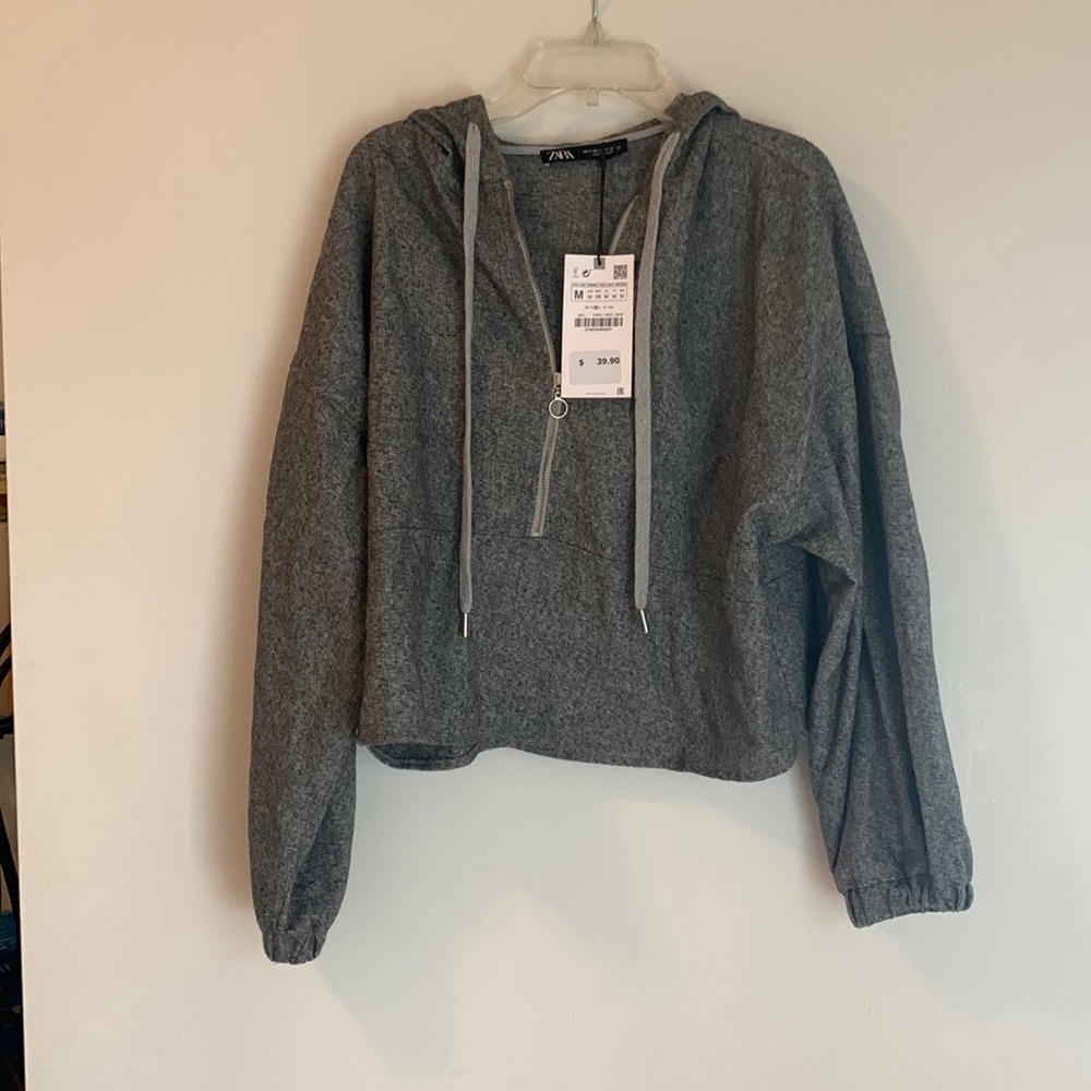 Zara Grey Cropped Hoodie